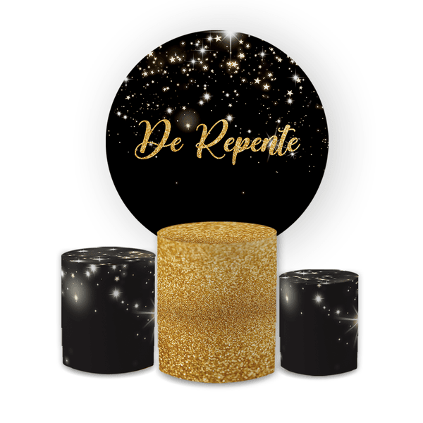Kit Capas Painel + Trio Cilindros Preto e Dourado Tema De Repente Aniversário