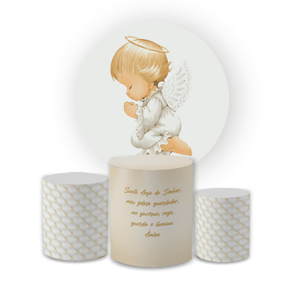Kit Capas Painel + Cilindros Tema Anjinho Santo Anjo Do Senhor Batizado