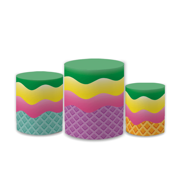 Kit Trio De Cilindros Tema Sorvete Casquinha Colorida - 0061