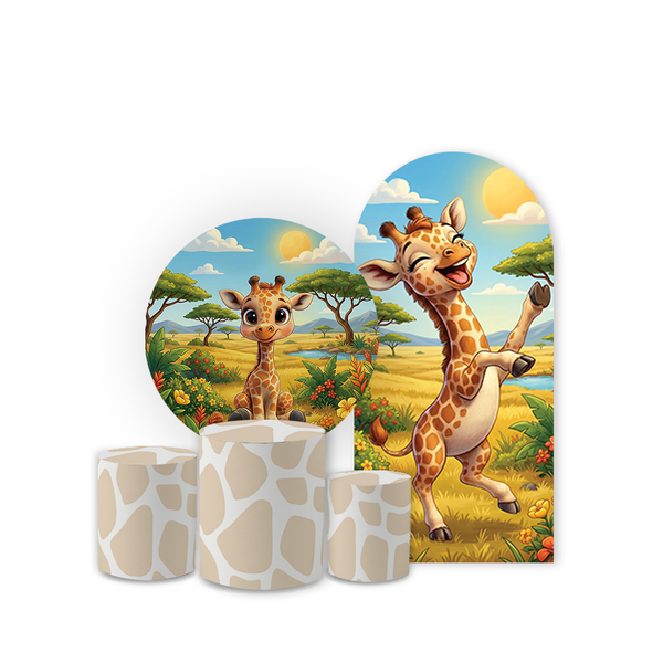 Combo Capa Painel Redondo + Trio Cilindro + Romano Veste Fácil Safari Girafinha Cute