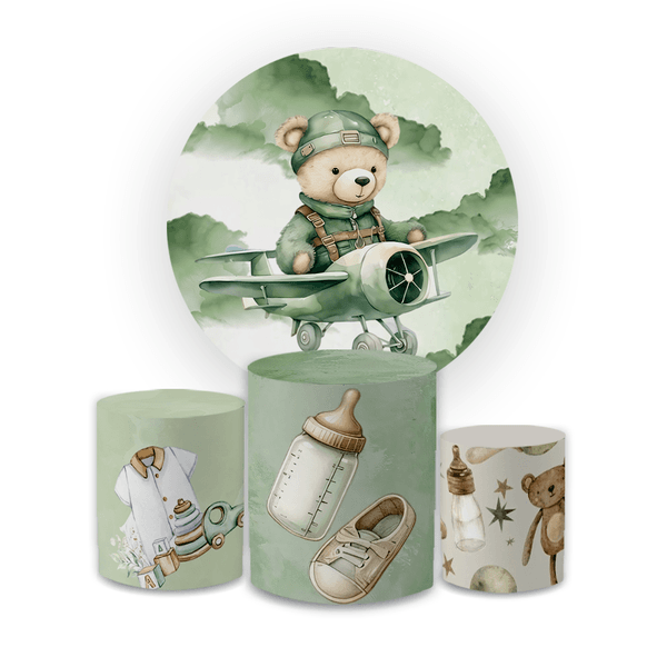 Kit Capas Painel + Trio Cilindros Tema Ursinho Verde Chá de Bebê / KPT-IS.3531