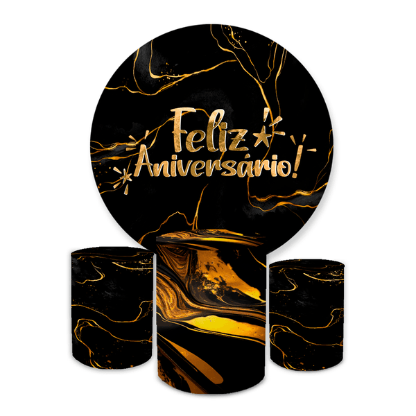 Kit Capa Painel + Trio Cilindro Feliz Aniversário Preto