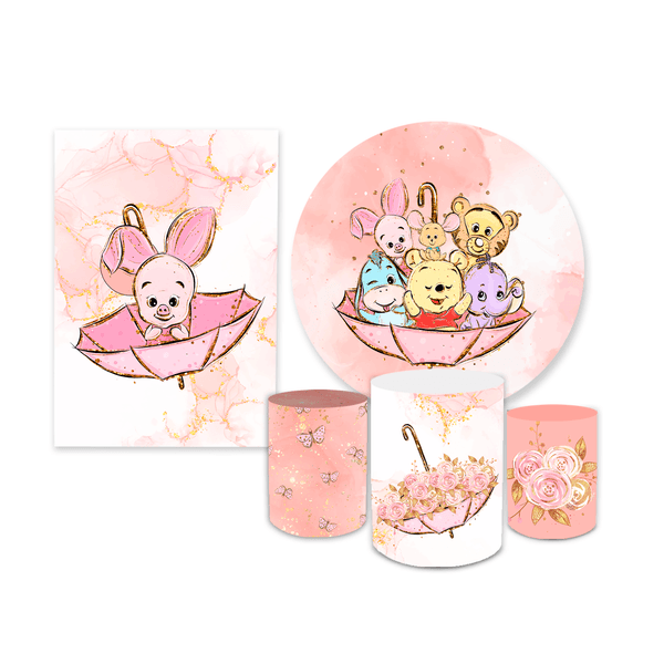 Kit Casadinho Capa Painel + Trio Capa Cilindros Tema Ursinho Pooh Rosa