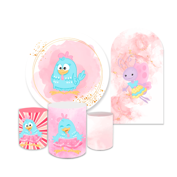 Kit Capa Painel + Trio Cilindros Kit Romano Galinha Pintadinha Rosa