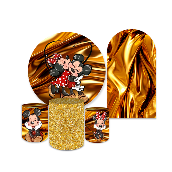 Kit Capa Painel + Trio Cilindros Kit Romano Minnie e Mickey Dourado