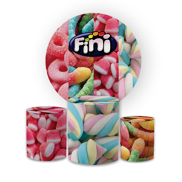 Kit Capa Painel Redondo + Trio Cilindros Decoração Aniversário Carmed Fini