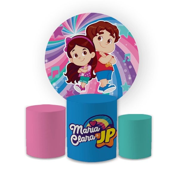 Kit Capa Painel Redondo + Trio Cilindros Decoração Aniversário Maria Clara e JP Desenho