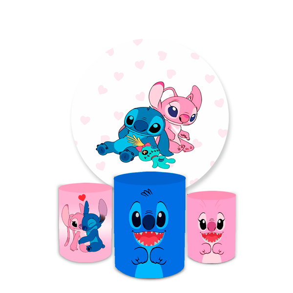 Kit Capa Painel Redondo + Trio Cilindros Decoração Aniversário Lilo & Stitch Desenho