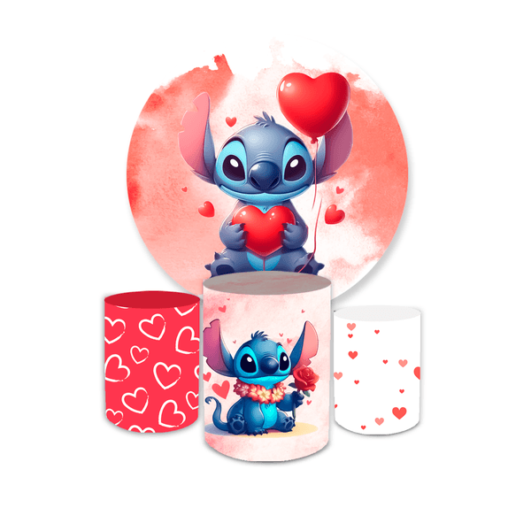 Kit Capa Painel Redondo + Trio Cilindros Decoração Aniversário Lilo & Stitch Desenho