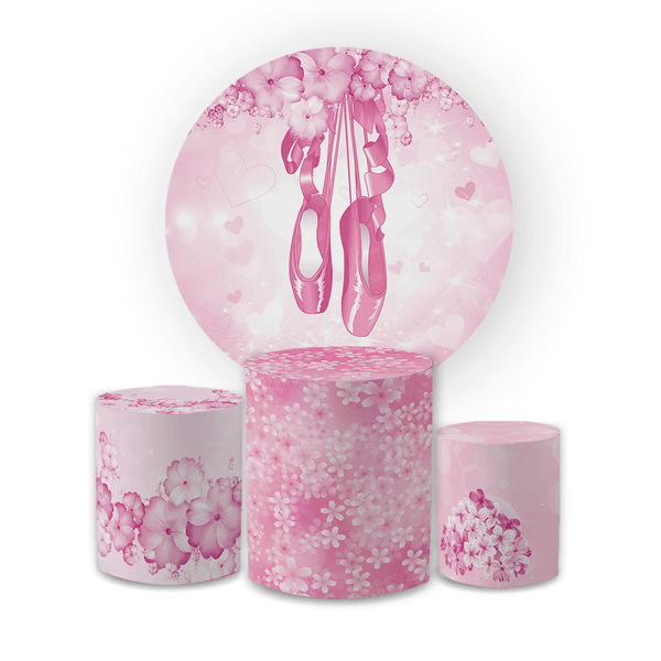 Kit Capa Painel Redondo + Trio Cilindros Decoração Aniversário Festa Infantil Bailarina Rosa 