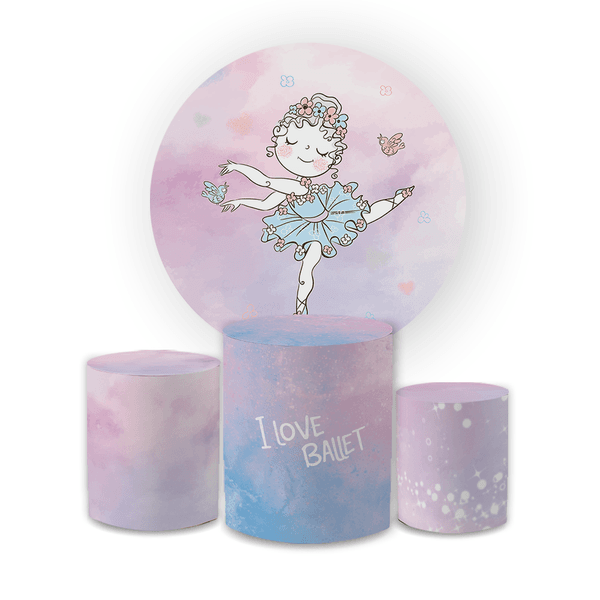 Kit Capa Painel Redondo + Trio Cilindros Decoração Aniversário Festa Infantil Bailarina Rosa 