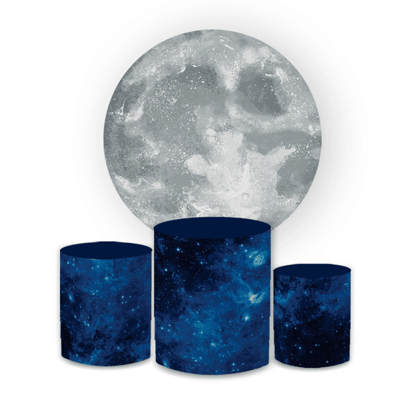 Kit Capa Painel Redondo + Trio Cilindros Decoração Aniversário Festa Infantil Astronauta Galáxia 