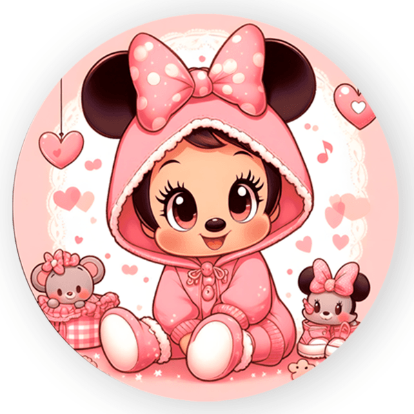 Capa Painel Redondo 1,5x1,5 de Festa Sublimado Tema Minnie Bebe Infantil