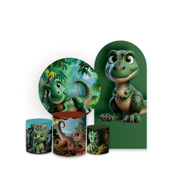 Kit Capa Painel Romano + Redondo + Trio Cilindros Decoração Tema Dinossauro Baby
