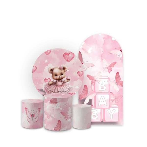 Kit Capa Painel Romano + Redondo + Trio Cilindros Decoração Tema Chá de Bebê