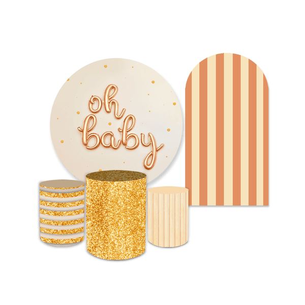 Kit Festa Capa Painel Romano + Redondo Com Trio Cilindros Decoração Tema Oh Baby