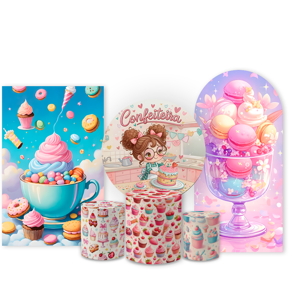 Kit Capa Completo Painel Decoração Festa Tema Confeiteira Boleira