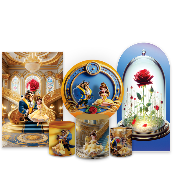 Kit Capa Painel Completo Decoração Festa Infatil Tema Bela e a Fera