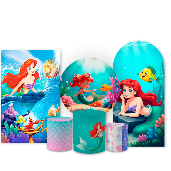 Kit Capa Completo Painel Decoração Ariel Pequena Sereia