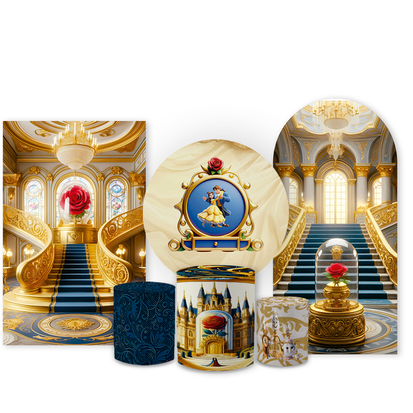 Kit Capa Painel Completo Decoração Festa Infatil Tema Bela e a Fera