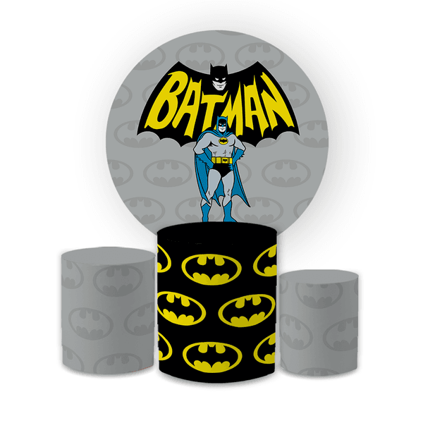 Kit Capa Painel Redondo + Trio Cilindros Decoração Festa Aniversário Infantil Batmam 