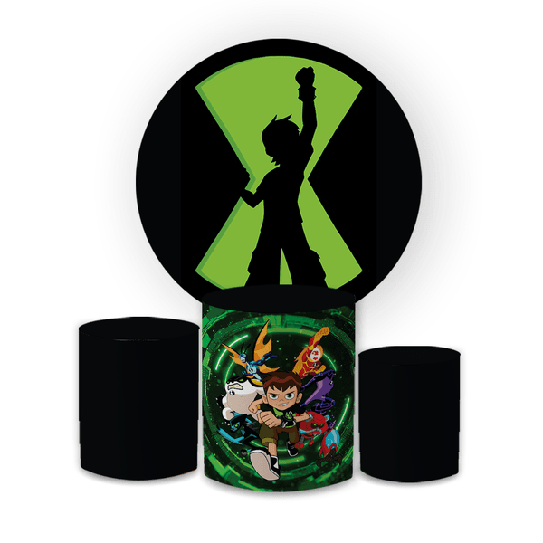 Kit Capa Painel Redondo + Trio Cilindros Decoração Festa Aniversário Infantil Ben 10 