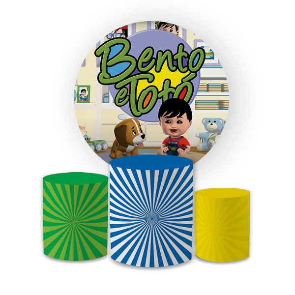 Kit Capa Painel Redondo + Trio Cilindros Decoração Festa Aniversário Infantil Bento e Totó