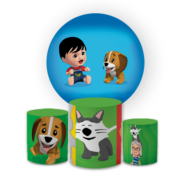 Kit Capa Painel Redondo + Trio Cilindros Decoração Festa Aniversário Infantil Bento e Totó 