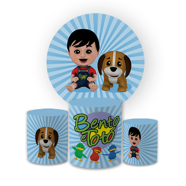 Kit Capa Painel Redondo + Trio Cilindros Decoração Festa Aniversário Infantil Bento e Totó 