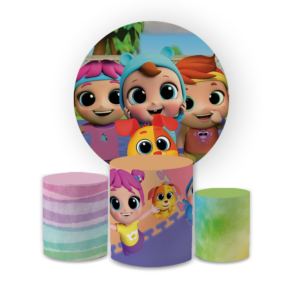 Kit Capa Painel Redondo + Trio Cilindros Decoração Festa Aniversário Infantil Bebefinn