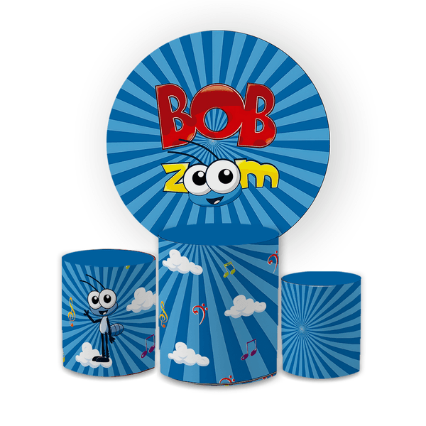 Kit Capa Painel Redondo + Trio Cilindros Decoração Festa Aniversário Infantil Desenho Bob Zoom 