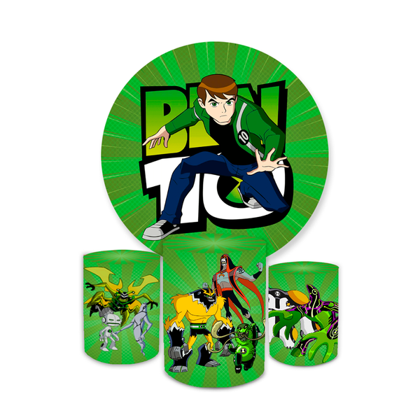 Kit Capa Painel Redondo + Trio Cilindros Decoração Festa Aniversário Infantil Ben 10 