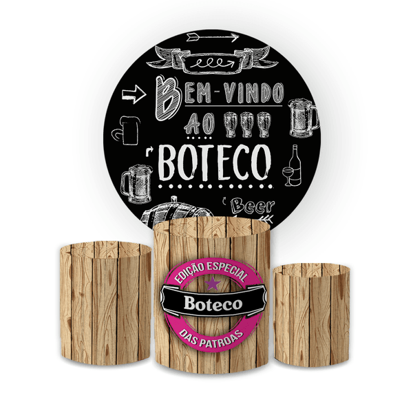 Kit Capa Painel Redondo + Trio Cilindros Decoração Festa Aniversário Boteco das Patroas 