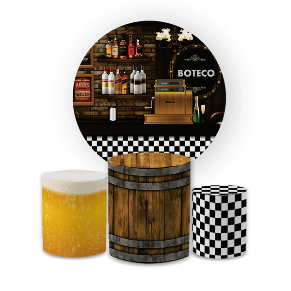Kit Capa Painel Redondo + Trio Cilindros Decoração Festa Aniversário Boteco Cerveja 