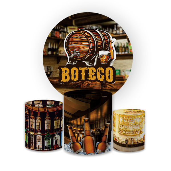 Kit Capa Painel Redondo + Trio Cilindros Decoração Festa Aniversário Boteco Cerveja 