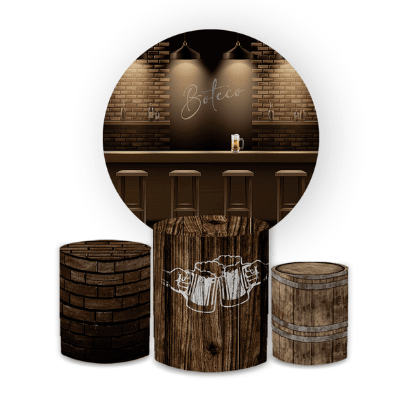 Kit Capa Painel Redondo + Trio Cilindros Decoração Festa Aniversário Boteco Cerveja