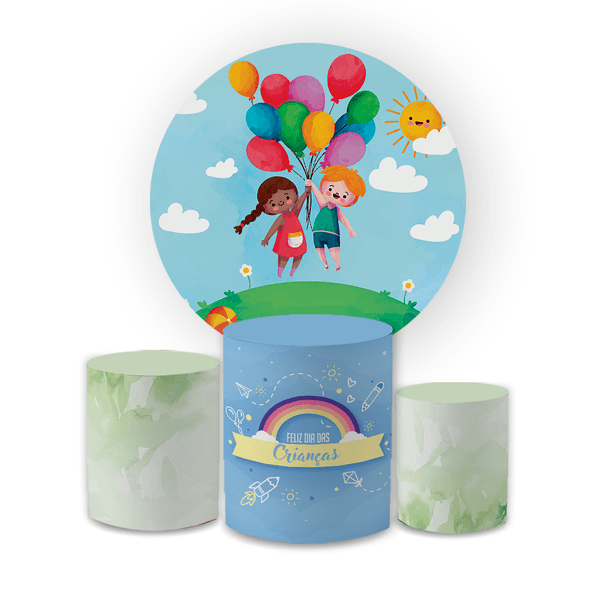 Kit Capa Painel Redondo + Trio Cilindros Decoração DIA DAS CRIANÇAS