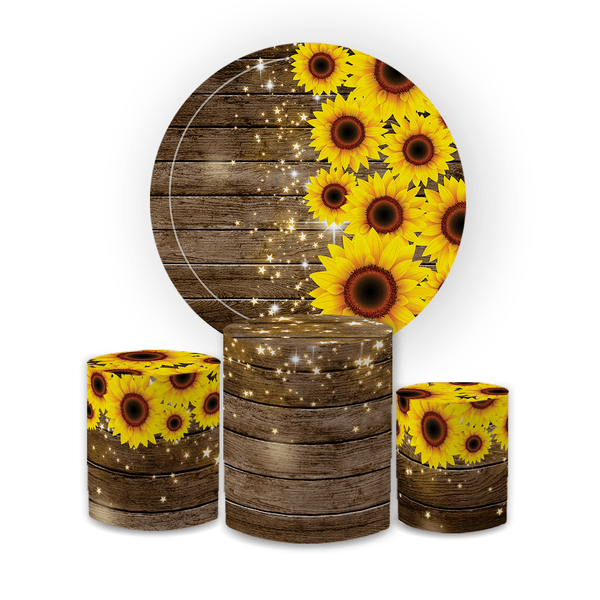 Kit Capa Painel Redondo + Trio Cilindros Decoração Festa e Comemoração Girassol