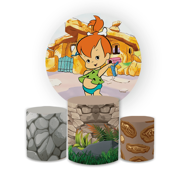 Kit Capa Painel Redondo + Trio Cilindros Decoração Festa e Comemoração Pedrita