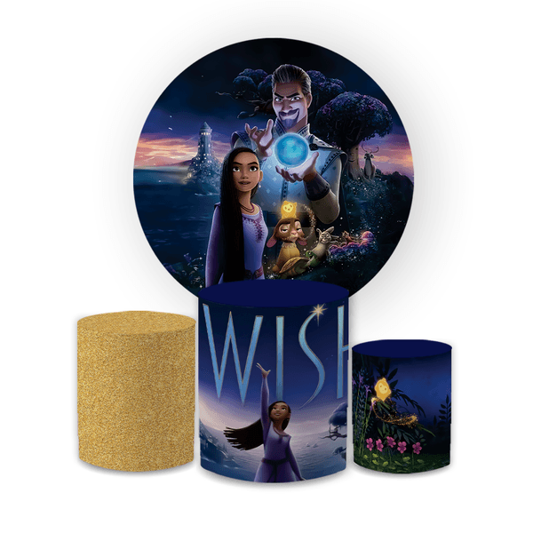 Kit Capa Painel Redondo + Trio Cilindros Decoração Festa Aniversário WISH