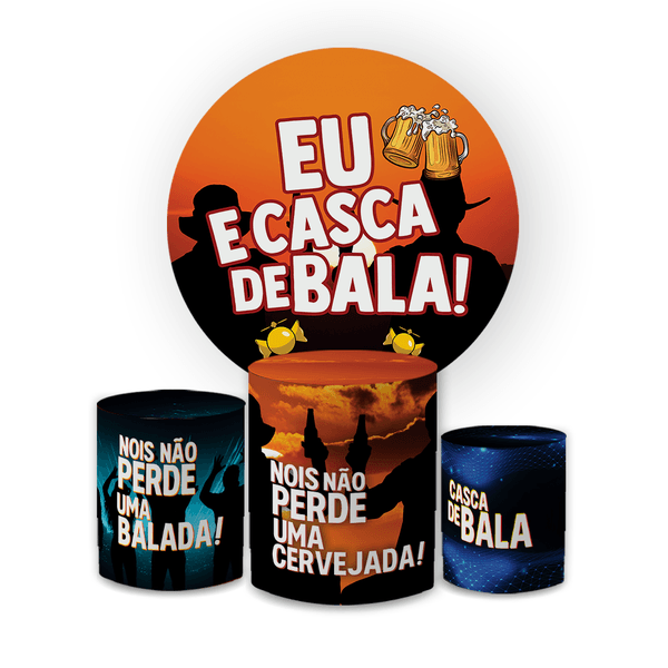 Kit Capa Painel Redondo + Trio Cilindros Decoração Festa e Comemoração CASCA DE BALA