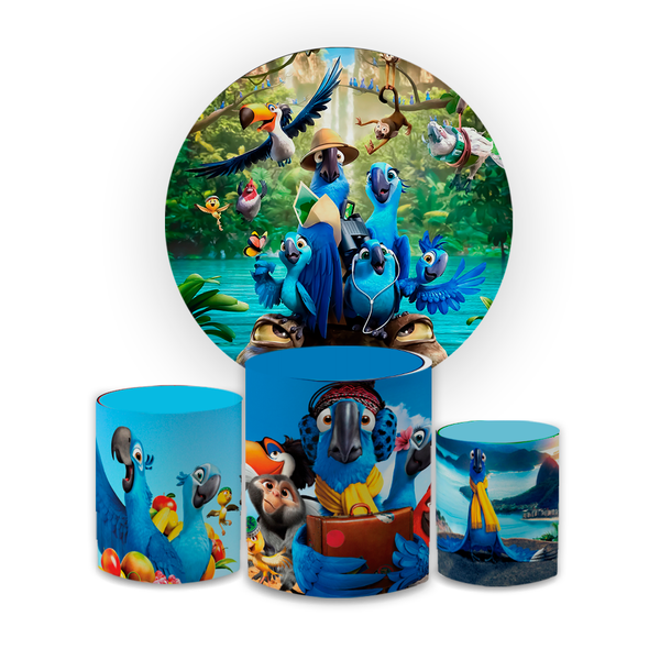 Kit Capa Painel Redondo + Trio Cilindros Decoração Festa Aniversário RIO
