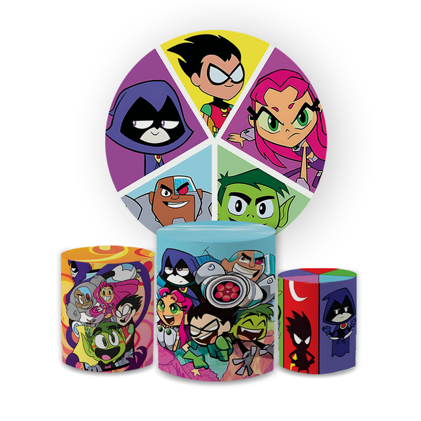 Kit Capa Painel Redondo + Trio Cilindros Decoração Festa Aniversário JOVENS TITAN