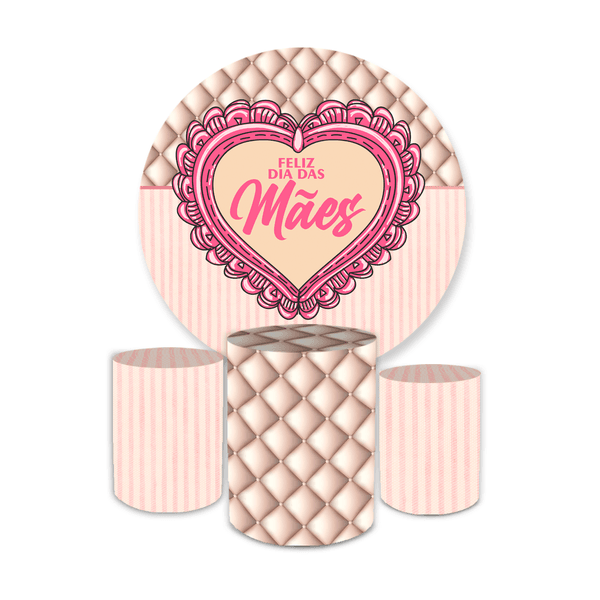 Kit Capa Painel Redondo + Trio Cilindros Decoração Festa Aniversário Dia das mães