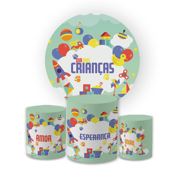 Kit Capa Painel Redondo + Trio Cilindros Decoração DIA DAS CRIANÇAS 