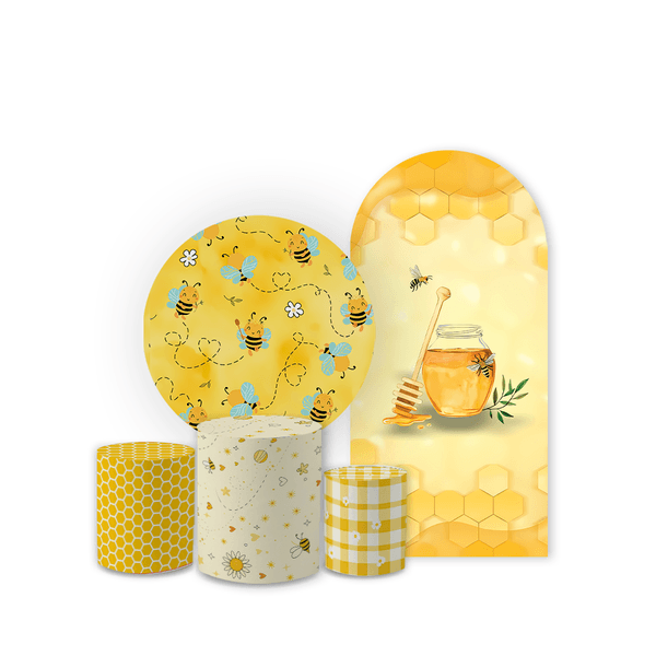 Kit Capa Painel Romano + Redondo + Trio Cilindros Decoração Tema Abelhinha
