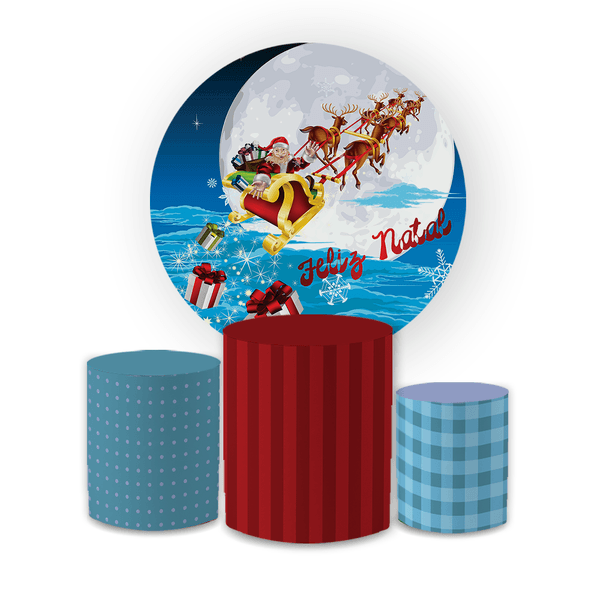 Kit Capa Painel Redondo + Trio Cilindros Decoração Festa Aniversário Infantil Natal 