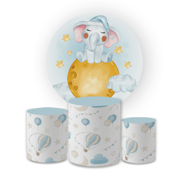 Kit Capa Painel Redondo + Trio Cilindros Decoração Festa Aniversário Infantil Elefantinho 