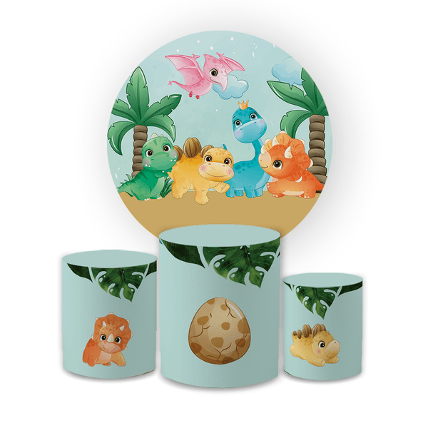 Kit Capa Painel Redondo + Trio Cilindros Decoração Festa Aniversário Infantil Dino Baby 