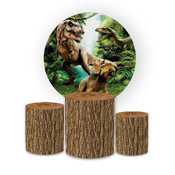 Kit Capa Painel Redondo + Trio Cilindros Decoração Festa Aniversário Infantil Dinossauro 